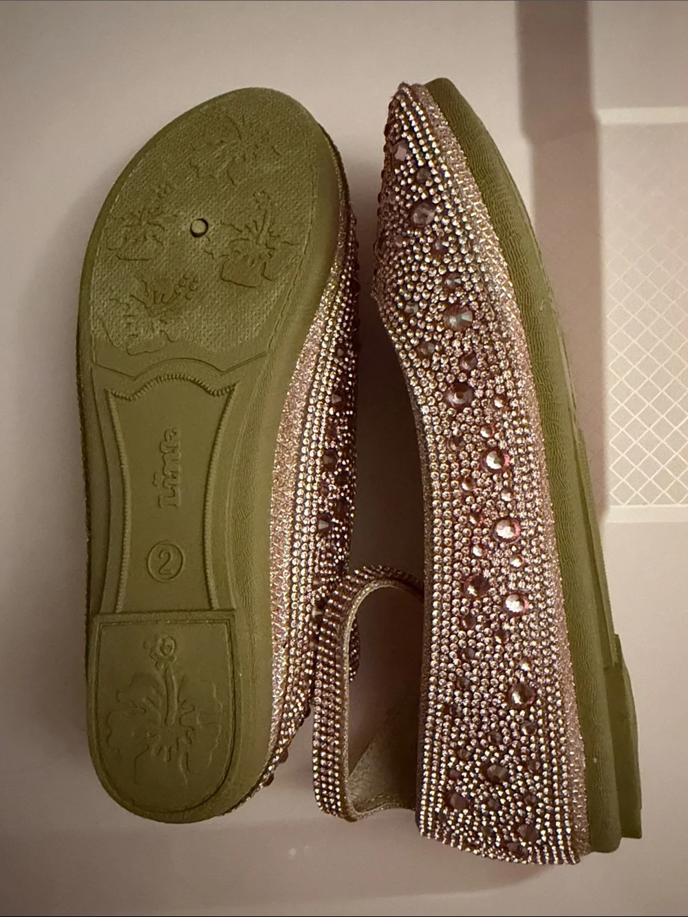 Link Girls' Pink Glitter Rhinestone Mary Jane Flats